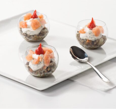 Verrines de lentilles et saumon